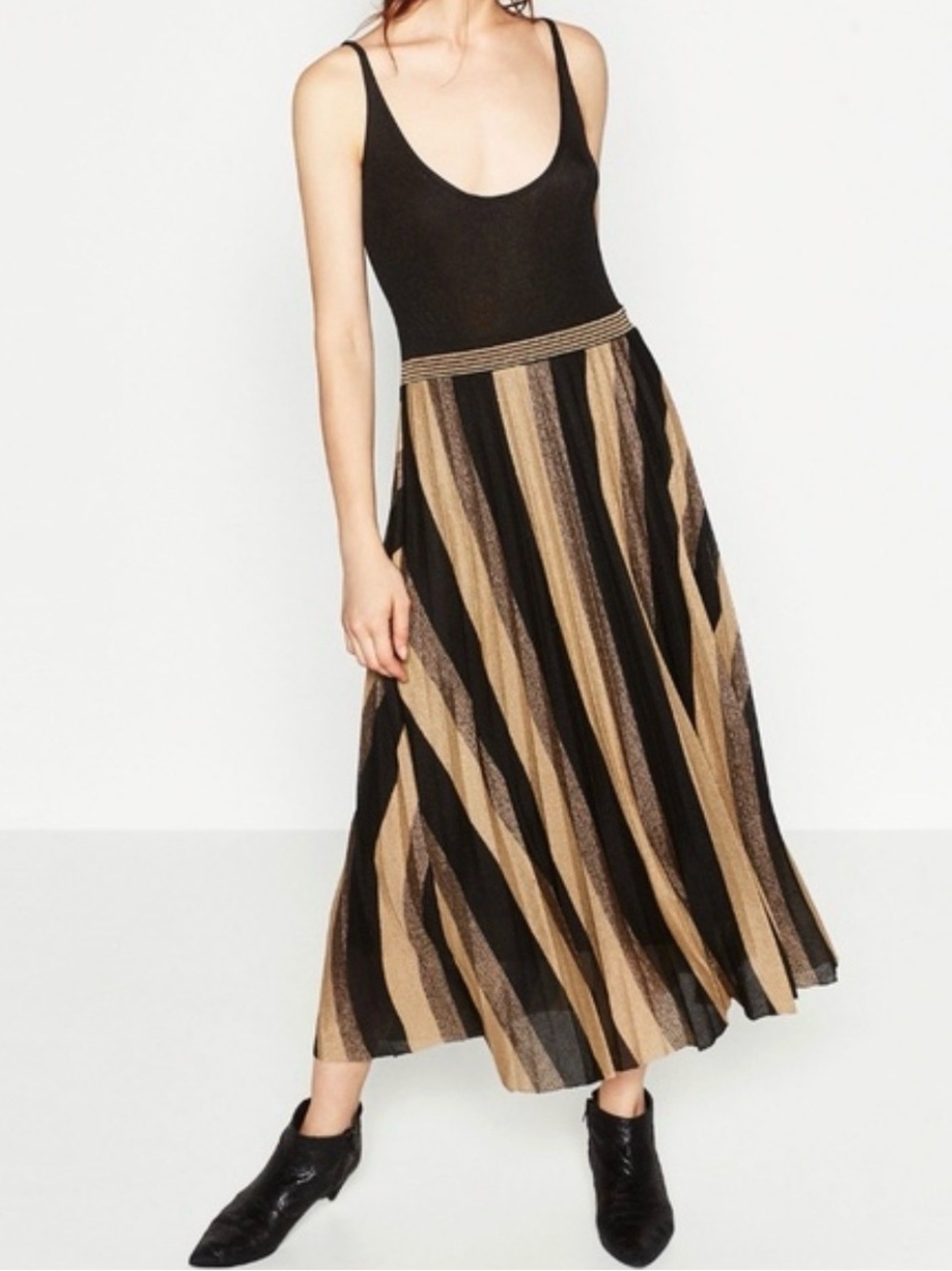 Zara Black and Tan Vertical Stripe Maxi Skirt